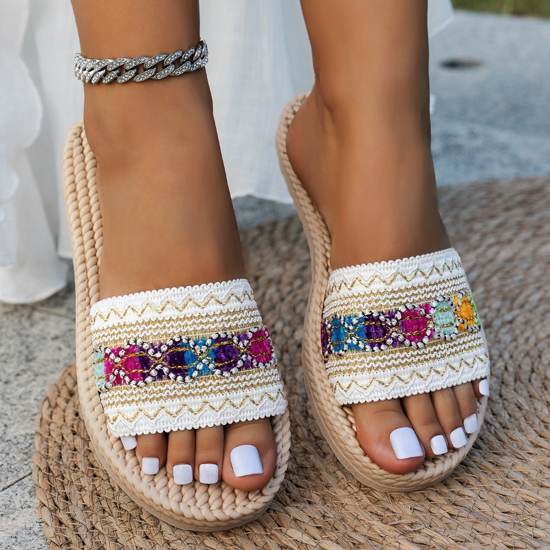 Ethnic Fashion Design - Sandalias de Mujer para Exteriores, Planas,